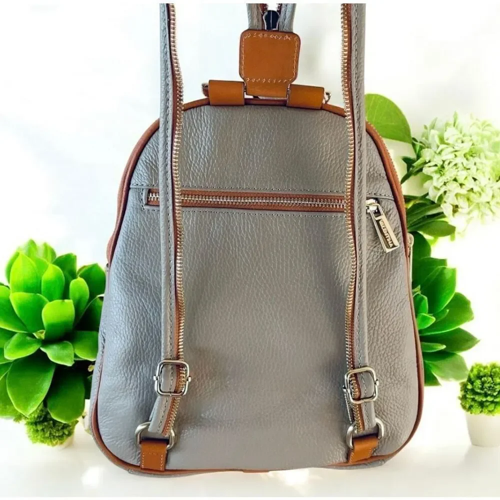NWT Gorgeous Valentina Tan Italian Genuine Leather Convertible Sling Backpack Ba